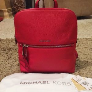 Michael Kors Red Rhea medium slim leather backpack